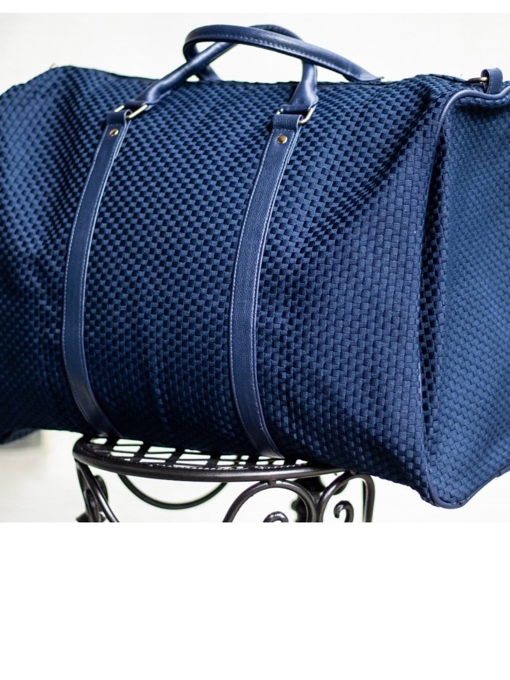 Lulu Dharma Blue Woven Vegan Leather Weekender Tote Travel Bag Overnighter
